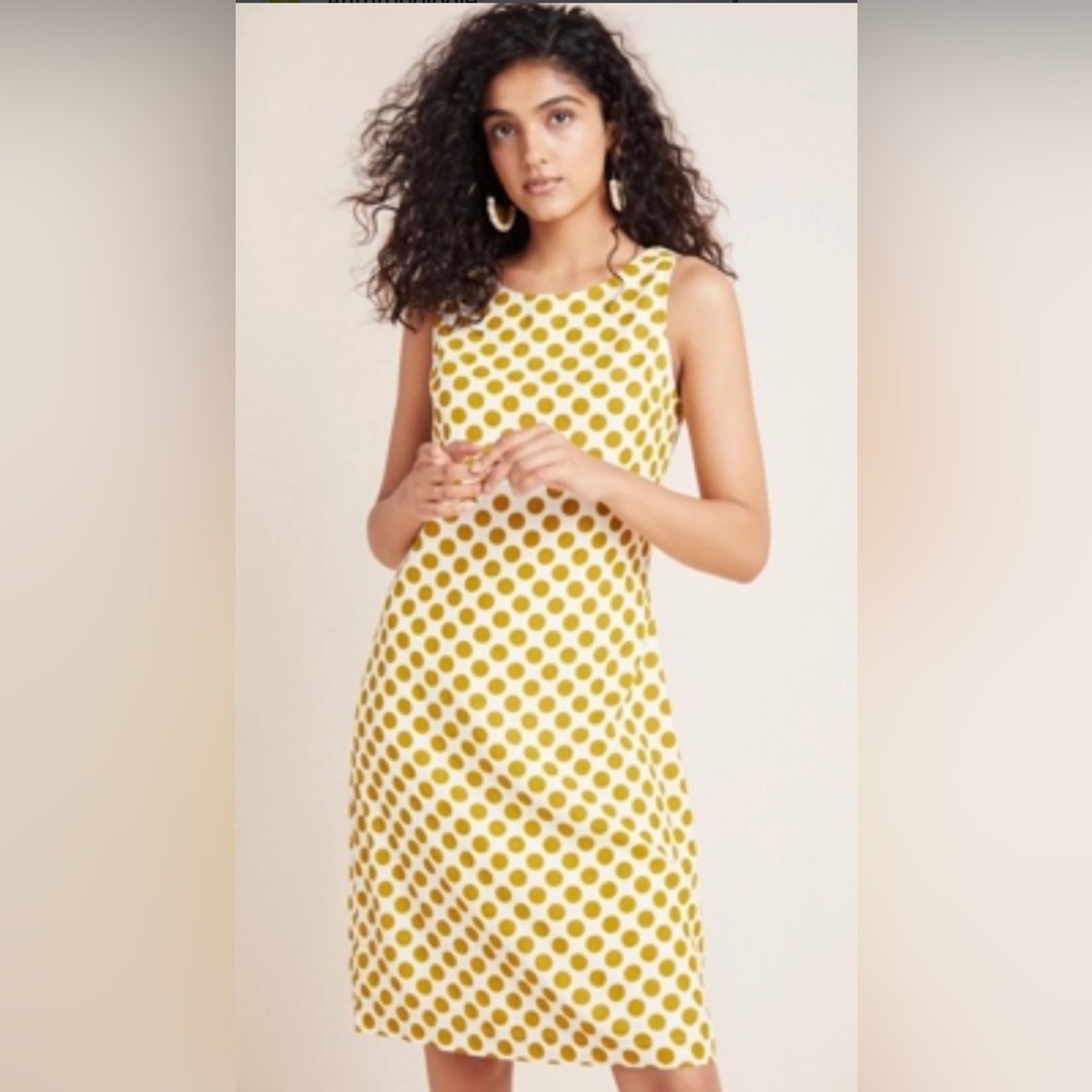 Anthropologie Dottie Shift Dress.  Sleeveless. Yellow/gold color size 10